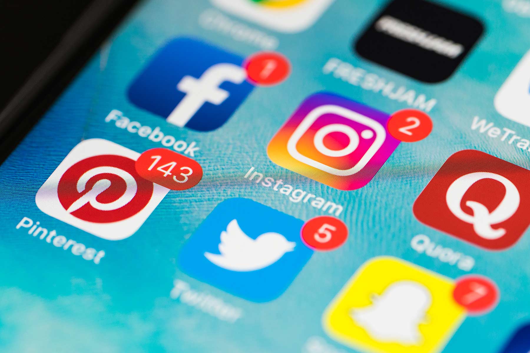 social media: Facebook, Instagram, Twitter, PInterest, Snapchat